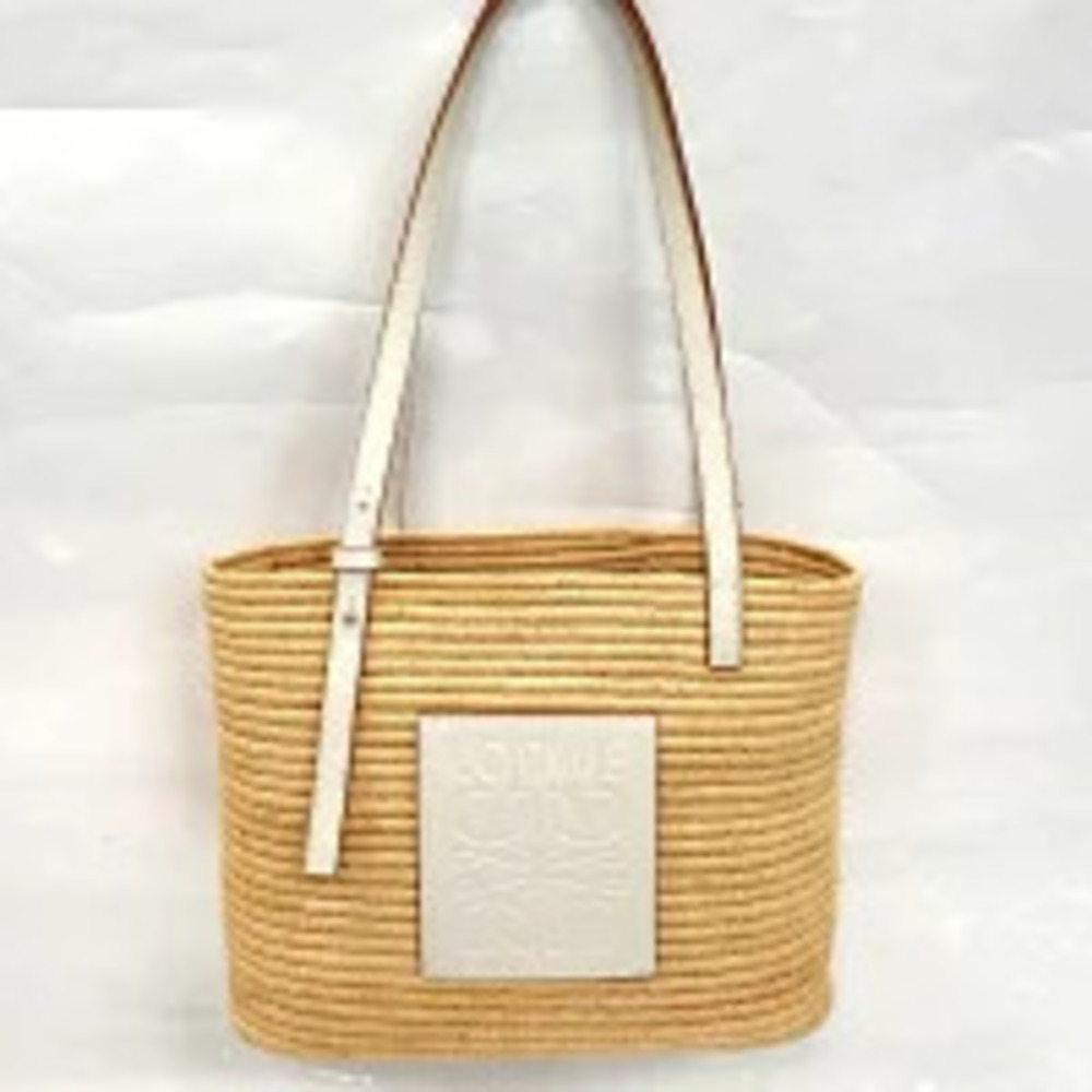 Loewe Square Basket Bag Tote Anagram White Beige